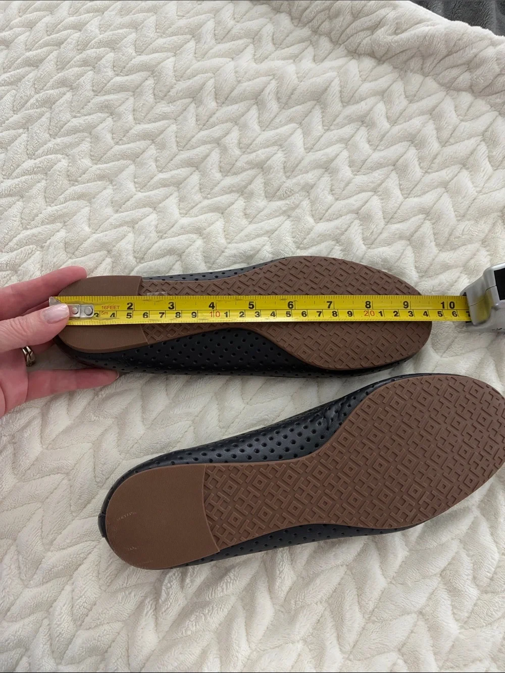 Tory Burch Black Perforated Logo Ballet Flats with Gold Emblem